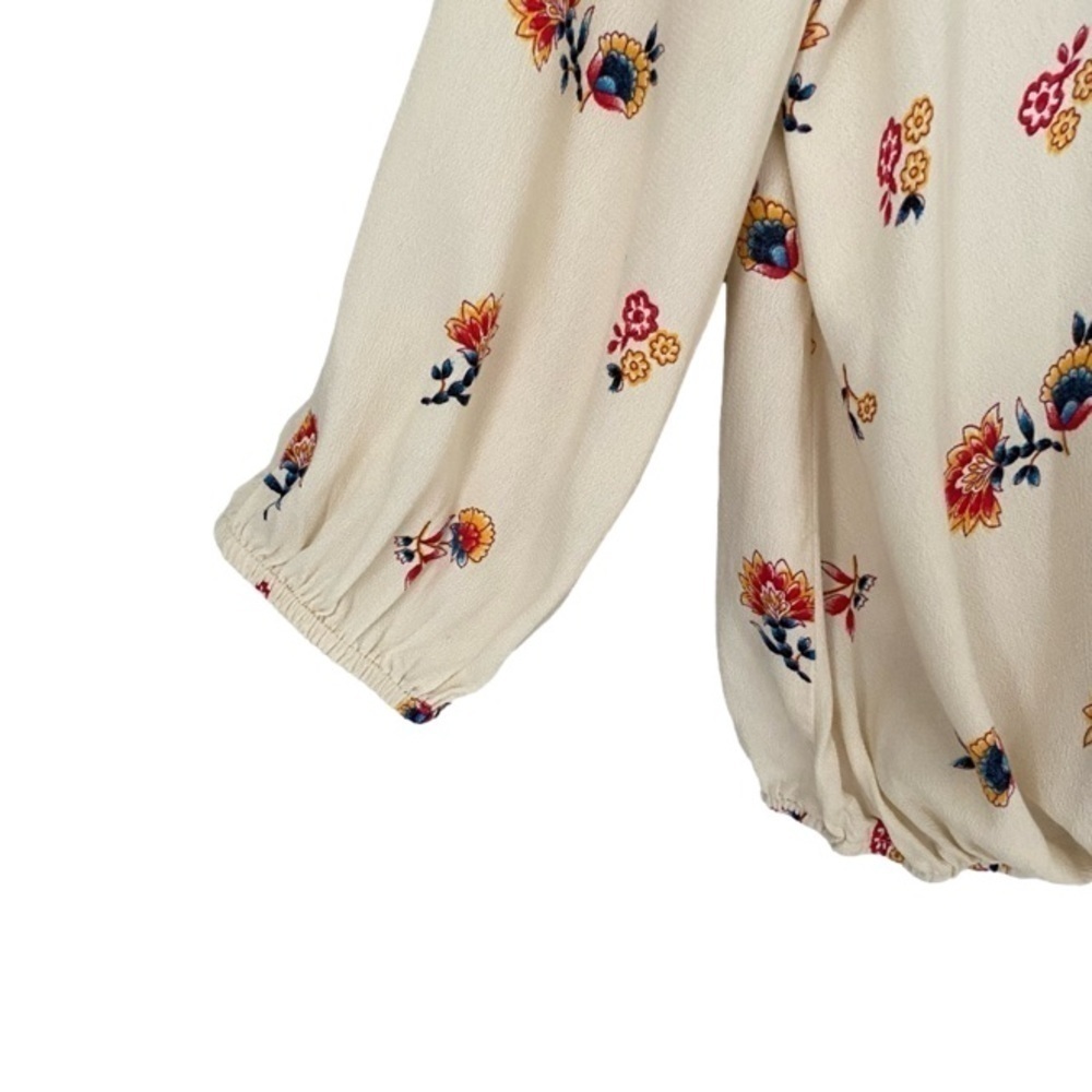 BLUE RAIN Blouse Surplice Boho Floral Creamy White Burgundy Trim Women Size S - Picture 8 of 15